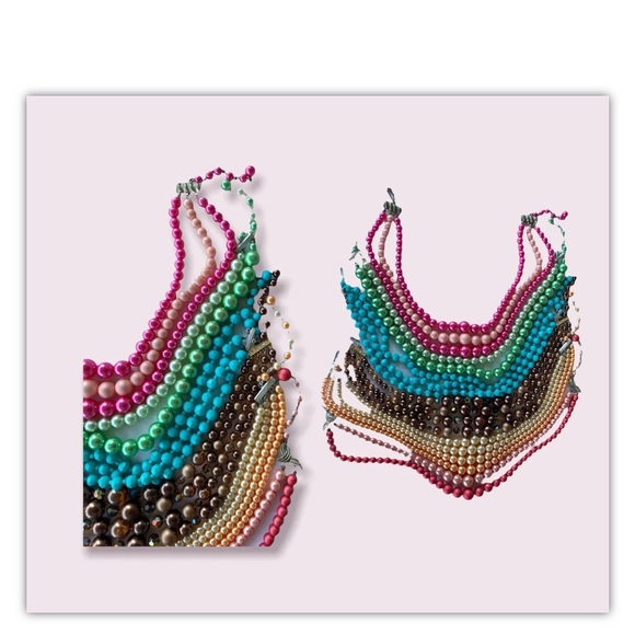 Multi Strand Beaded Necklaces Colourful Vintage Adjustable Choker Lot - Picture 2 of 11